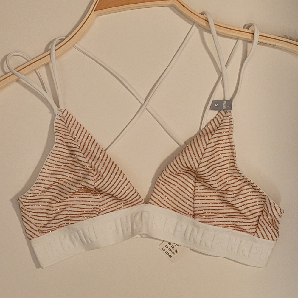 Pink Victoria's Secret White And Gold Colored Bralette, Small